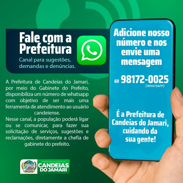Prefeitura disponibiliza número de Whatsapp para atender as demandas da população
