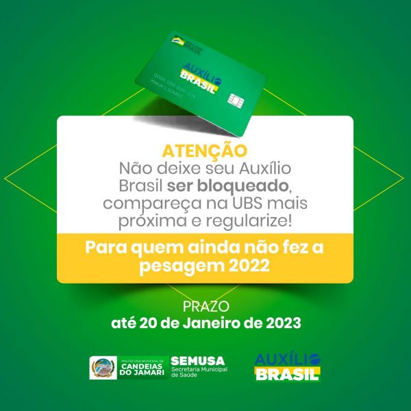 Prefeitura comunica aos beneficiários do Auxílio Brasil que a pesagem segue até o dia 20 de janeiro