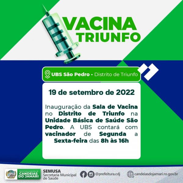 Prefeitura inaugura na próxima segunda-feira (19) nova sala de vacinação na UBS de Triunfo