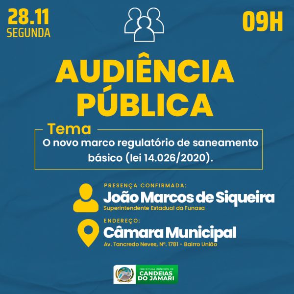 Prefeitura promove Audiência Pública sobre Saneamento Básico na próxima segunda-feira (28)