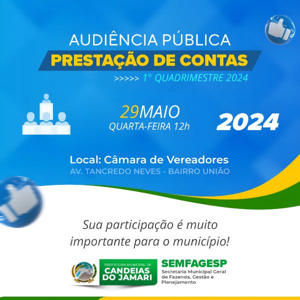 Prefeitura realiza audiência pública referente ao 1º quadrimestre de 2024 nesta quarta-feira