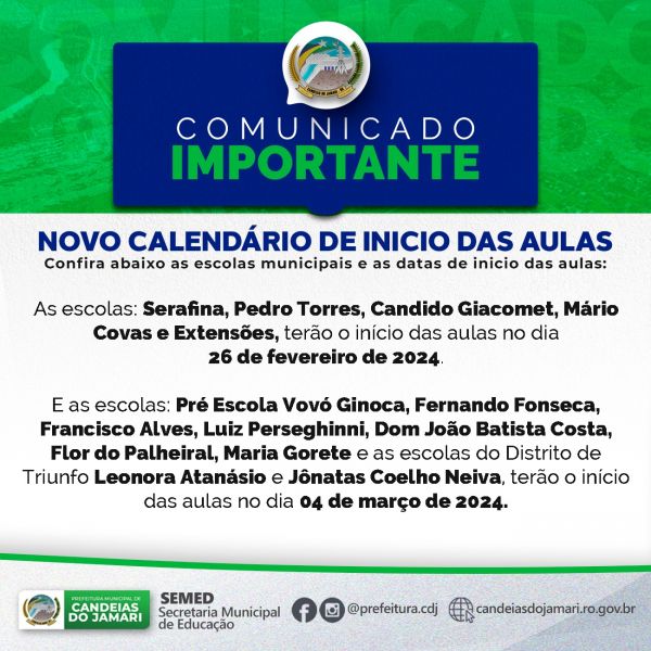 Prefeitura anuncia nova data para o início do ano letivo em Candeias