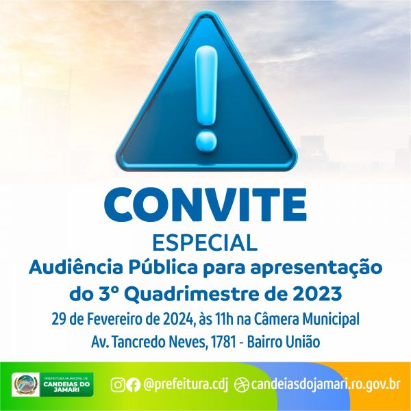Prefeitura convida para Audiência Pública referente ao 3º Quadrimestre de 2023