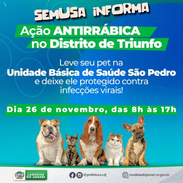 Campanha de vacinação antirrábica para cães e gatos em Triunfo