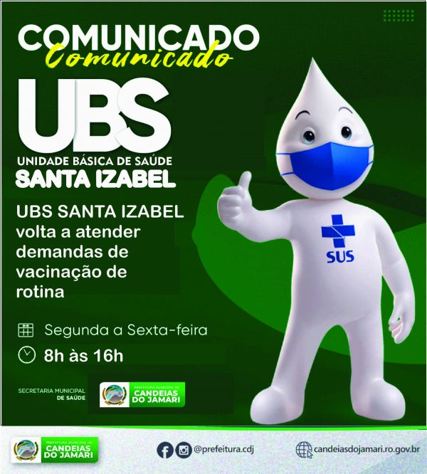 Prefeitura comunica que sala de vacinação da UBS Santa Isabel volta a funcionar normalmente